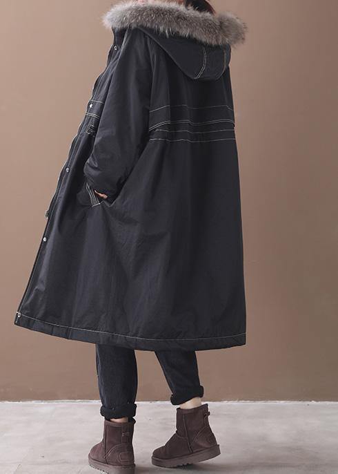  Fine black overcoat plus size snow jackets hooded true fur collar outwear -  - DYAVOR® 