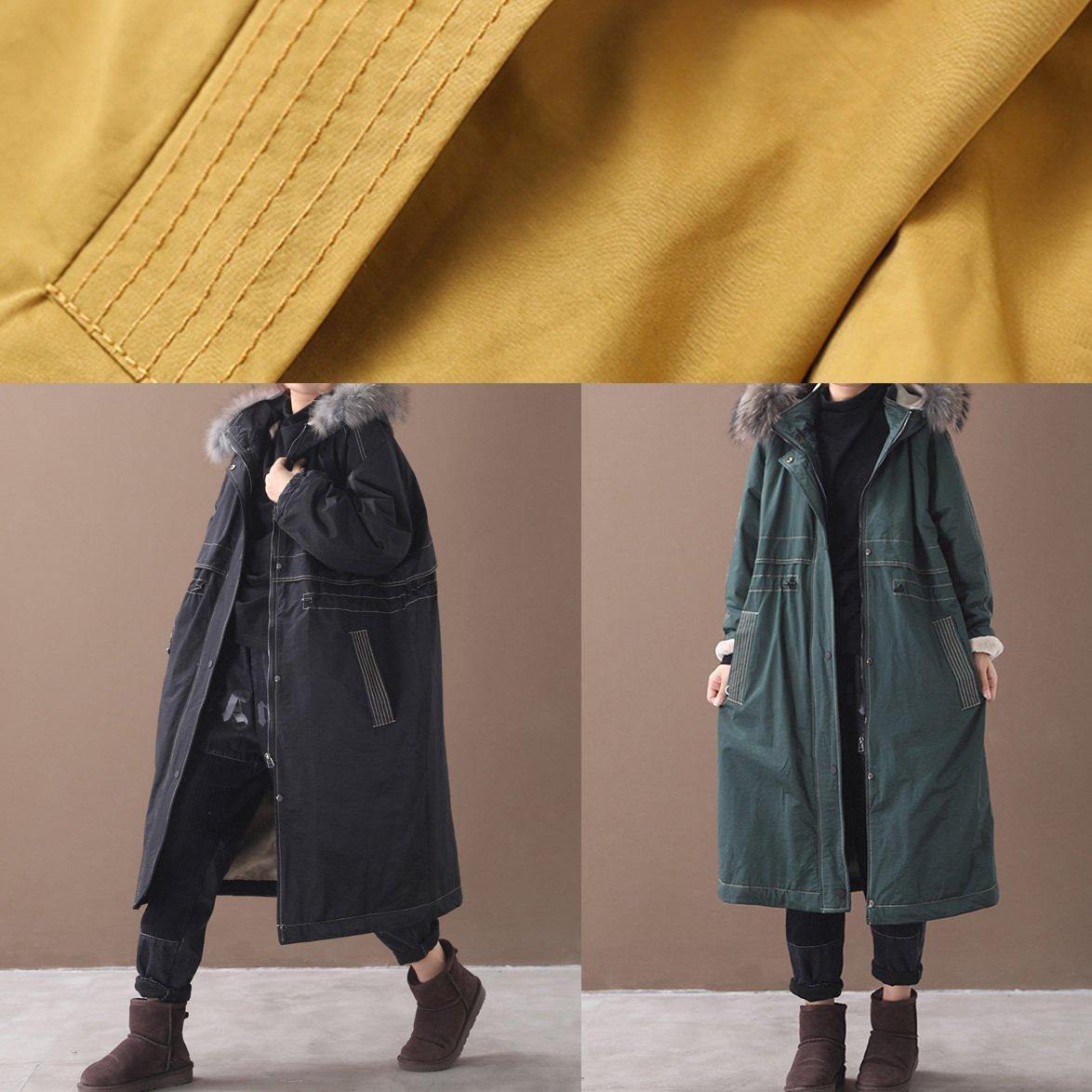  Fine black overcoat plus size snow jackets hooded true fur collar outwear -  - DYAVOR® 