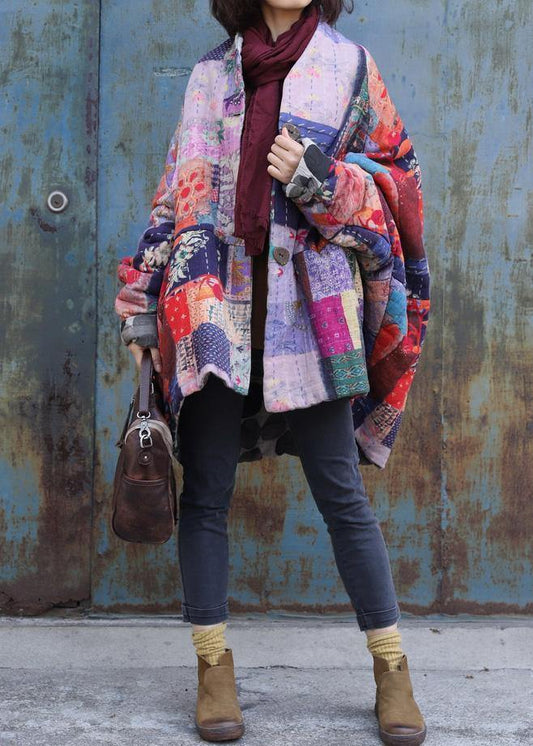  Fine plus size snow jackets prints overcoat patchwork color v neck womens coats -  - DYAVOR® 