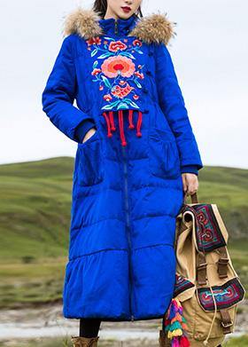  Fine plus size womens parka embroidery overcoat blue hooded goose Down coat -  - DYAVOR® 