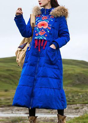  Fine plus size womens parka embroidery overcoat blue hooded goose Down coat -  - DYAVOR® 