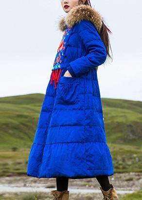  Fine plus size womens parka embroidery overcoat blue hooded goose Down coat -  - DYAVOR® 