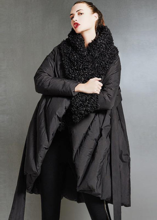  Fine plus size womens parka tie waist coats black fur collar goose Down coat -  - DYAVOR® 