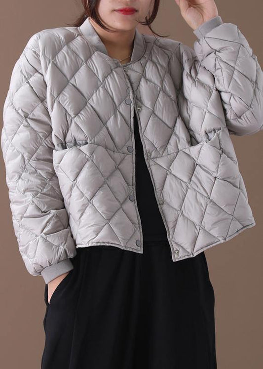  Fine plus size womens parka winter outwear gray stand collar Geometric warm winter coat -  - DYAVOR® 