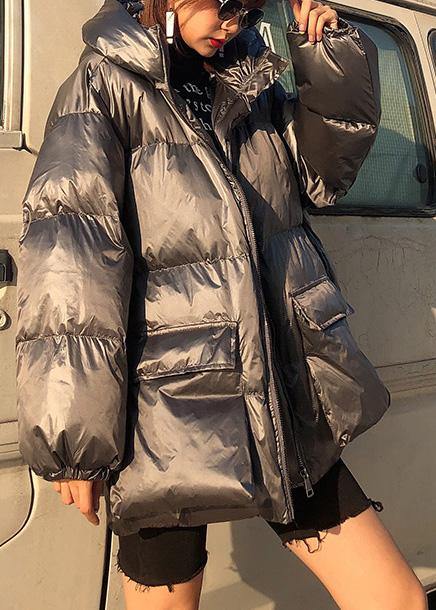  Fine silver gray down coat winter plus size womens parka hooded zippered Fine winter outwear -  - DYAVOR® 
