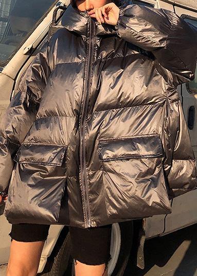  Fine silver gray down coat winter plus size womens parka hooded zippered Fine winter outwear -  - DYAVOR® 