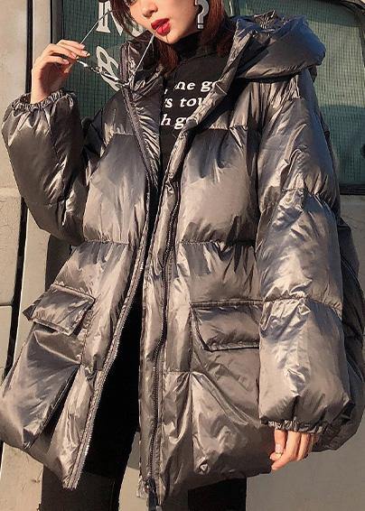  Fine silver gray down coat winter plus size womens parka hooded zippered Fine winter outwear -  - DYAVOR® 