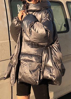  Fine silver gray down coat winter plus size womens parka hooded zippered Fine winter outwear -  - DYAVOR® 