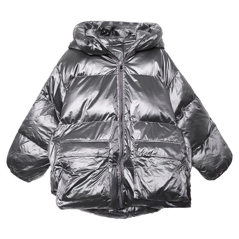  Fine silver gray down coat winter plus size womens parka hooded zippered Fine winter outwear -  - DYAVOR® 