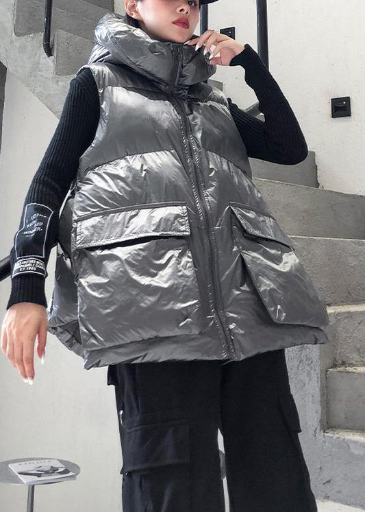  Fine silver gray winter outwear plus size clothing snow sleeveless hooded pockets winter outwear -  - DYAVOR® 