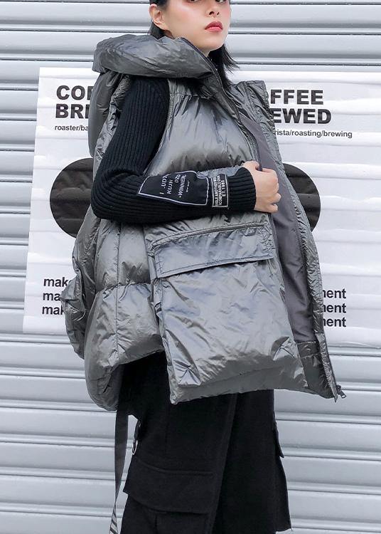  Fine silver gray winter outwear plus size clothing snow sleeveless hooded pockets winter outwear -  - DYAVOR® 