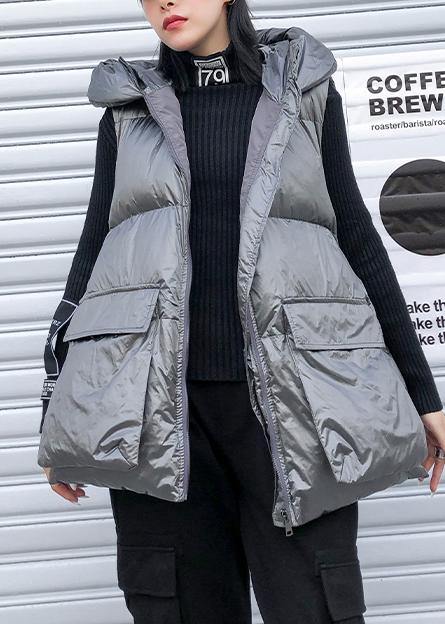  Fine silver gray winter outwear plus size clothing snow sleeveless hooded pockets winter outwear -  - DYAVOR® 