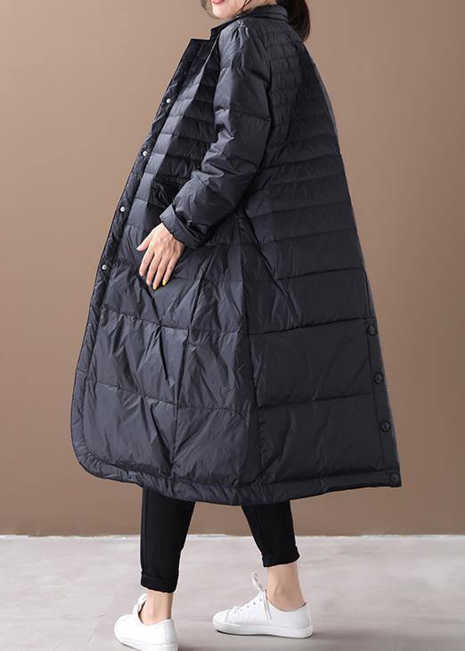  Fine trendy plus size womens parka coats black Notched pockets goose Down coat -  - DYAVOR® 