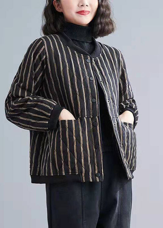  Fine Striped Zippered Pockets Winter Cotton Coats Long sleeve - Down Jackets - DYAVOR® 