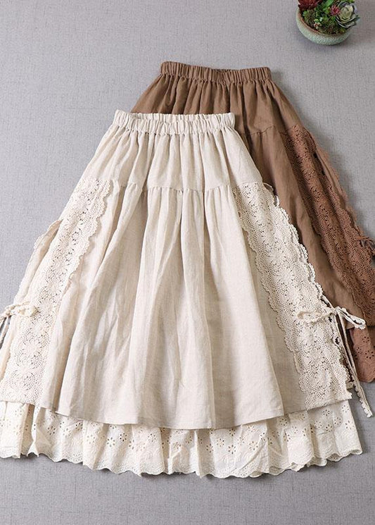  Fitted Beige Hollow Out Wrinkled Fall Patchwork Skirts - Skirts - DYAVOR® 