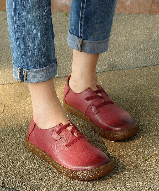  Fitted Cross Strap Flat Shoes For Women Red Genuine Leather - Flats Shoes - DYAVOR® 