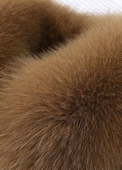  Fitted Khaki Zip Up Fox fur Patchwork Leather Puffer Jacket Winter - Down Jackets - DYAVOR® 