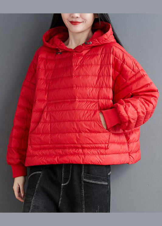  Fitted Red Hooded Pockets Fine Cotton Filled Coats Winter - Down Jackets - DYAVOR® 