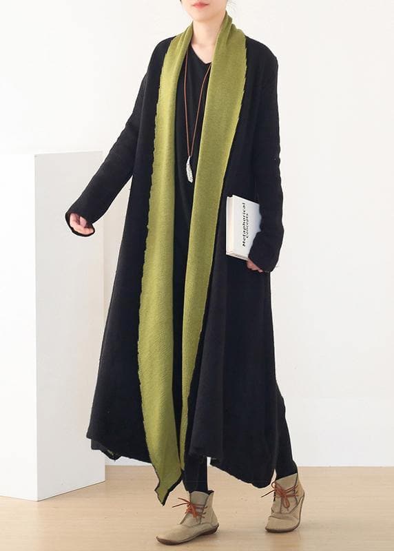  For Work patchwork knit coats Loose fitting v neck wild knit outwear - Trench coats - DYAVOR® 