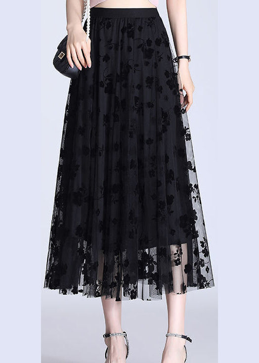  French Black Elastic Waist Print Pencil Fall Skirt - Skirts - DYAVOR® 