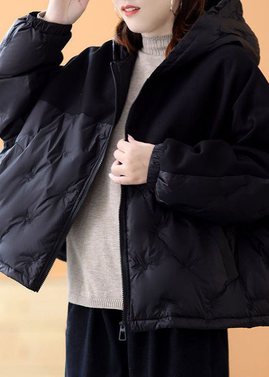  French Black Hooded Patchwork Embroideried Duck Down Winter Coats - Down Jackets - DYAVOR® 