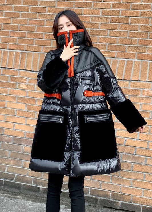  French Black Peter Pan Collar Patchwork Duck Down Puffers Jackets Winter - Down Jackets - DYAVOR® 