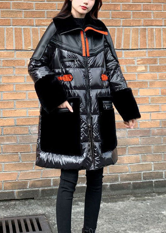  French Black Peter Pan Collar Patchwork Duck Down Puffers Jackets Winter - Down Jackets - DYAVOR® 