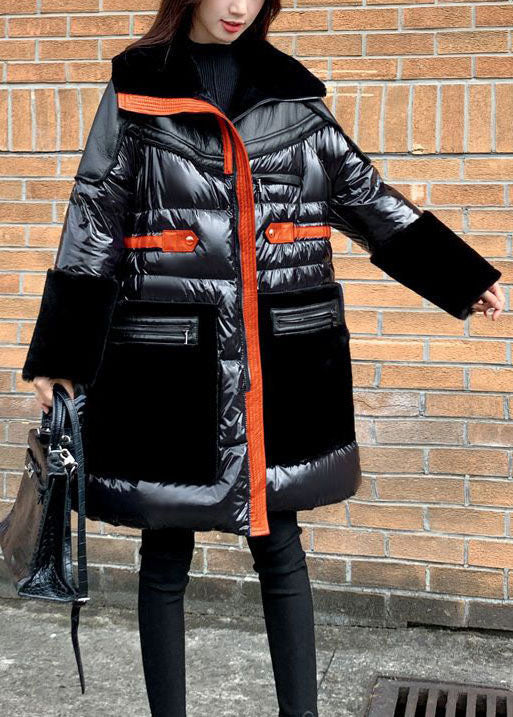  French Black Peter Pan Collar Patchwork Duck Down Puffers Jackets Winter - Down Jackets - DYAVOR® 