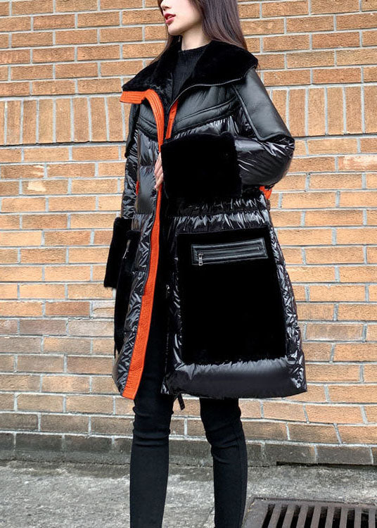 French Black Peter Pan Collar Patchwork Duck Down Puffers Jackets Winter - Down Jackets - DYAVOR® 