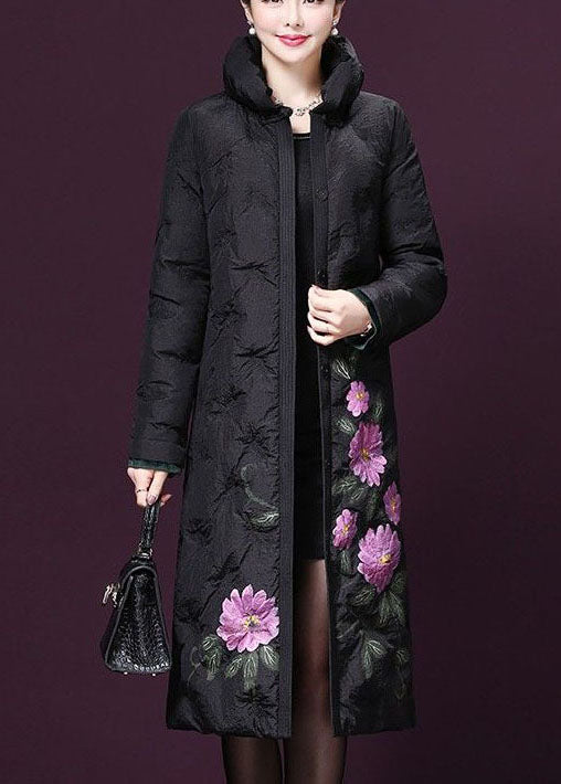  French Black Stand Collar Print Duck Down Down Coat Winter - Down Jackets - DYAVOR® 