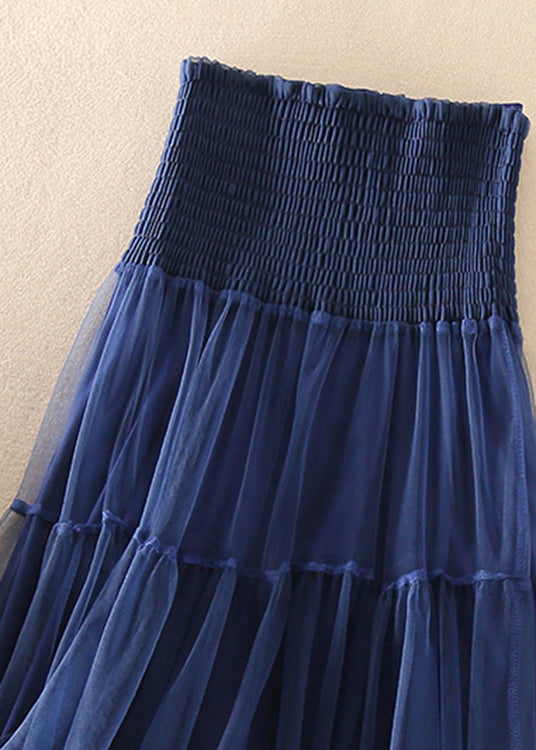  French Blue wrinkled Patchwork Tulle Skirts Spring - Skirts - DYAVOR® 