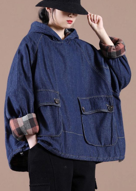  French Denim Blue Clothes For Women Hooded Pockets Oversized Spring Tops - Down Jackets - DYAVOR® 