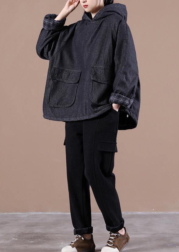  French Denim Blue Clothes For Women Hooded Pockets Oversized Spring Tops - Down Jackets - DYAVOR® 