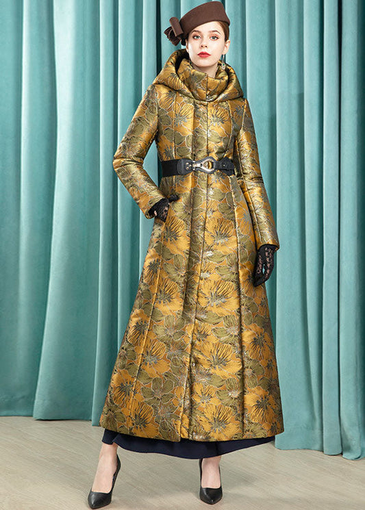  French Green Hooded Jacquard Fine Cotton Filled Parka Jacket Winter - Down Jackets - DYAVOR® 