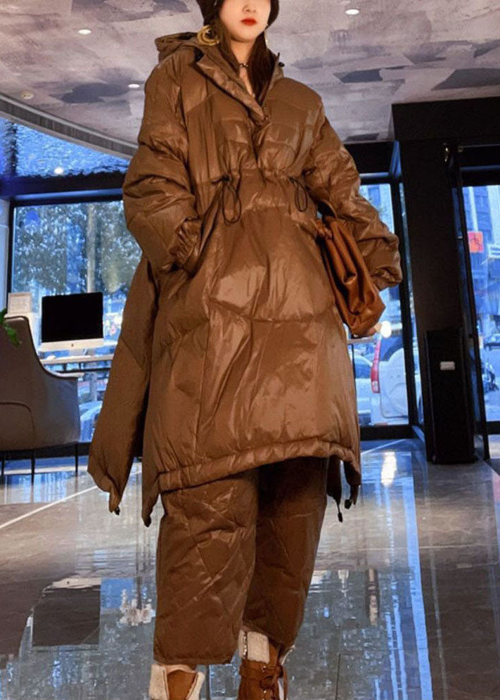  French Khaki Hooded Drawstring Duck Down Pullover Puffers Jackets Winter - Down Jackets - DYAVOR® 