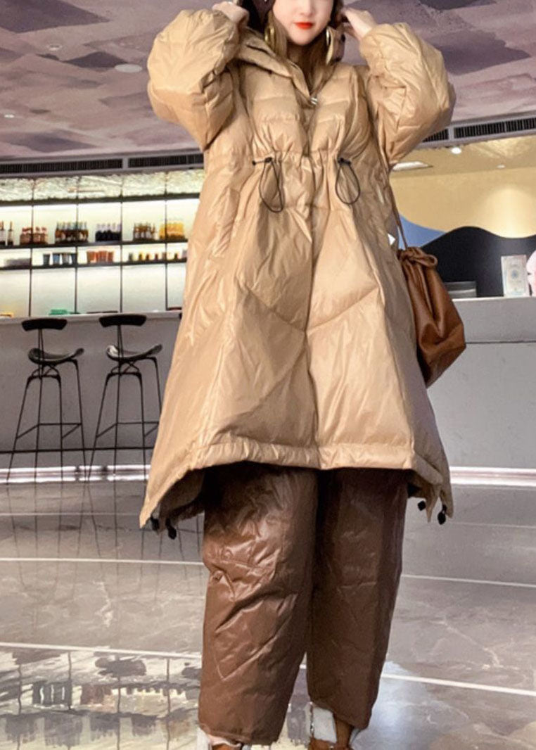  French Khaki Hooded Drawstring Duck Down Pullover Puffers Jackets Winter - Down Jackets - DYAVOR® 