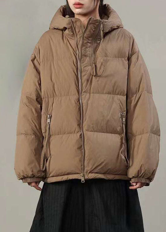  French Khaki Hooded Pockets Thick Duck Down Puffer Jacket Winter - Down Jackets - DYAVOR® 