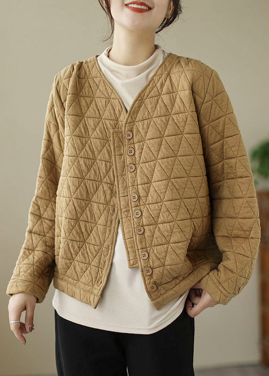  French Khaki Solid Color Fine Cotton Filled Jackets Winter - Down Jackets - DYAVOR® 