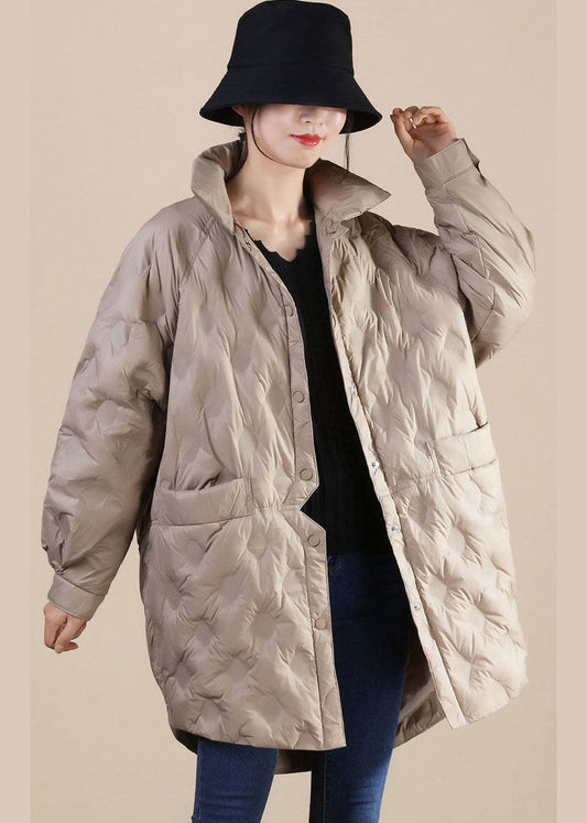  French Khaki Stand Collar Oversized Duck Down Down Coat Winter - Down Jackets - DYAVOR® 