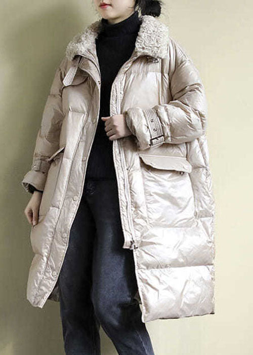 French Khaki Zip Up Fine Cotton Filled thick Coats Winter