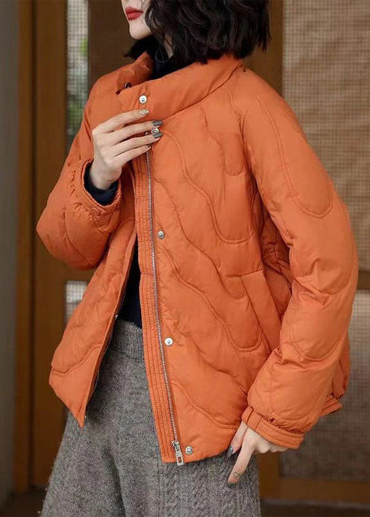  French Orange Stand Collar Zip Up Duck Down Jackets Winter - Down Jackets - DYAVOR® 