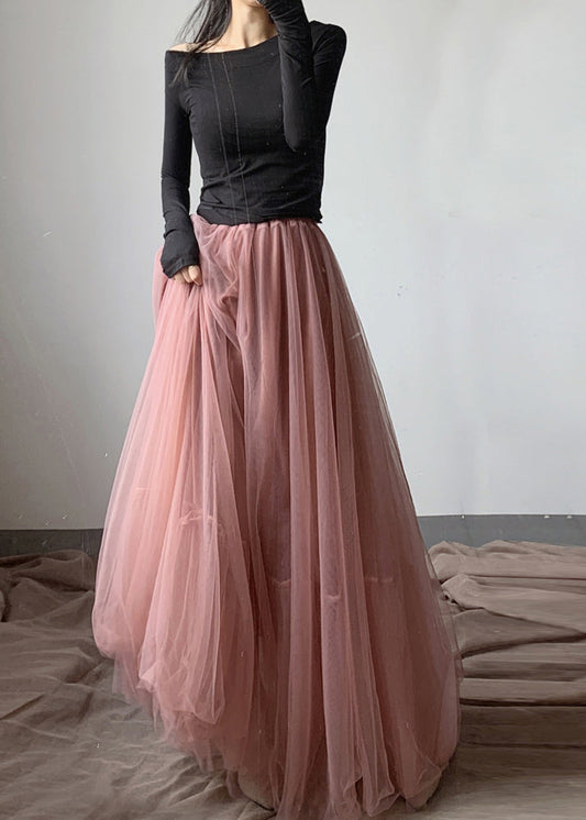  French Pink Asymmetrical wrinkled tulle Skirt Winter - Skirts - DYAVOR® 