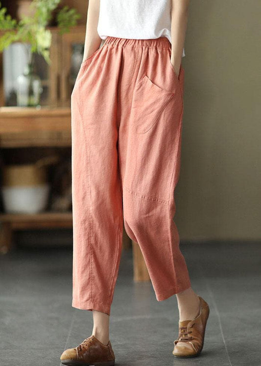  French Pink Casual Loose Patchwork Summer Linen Pants - Pants - DYAVOR® 