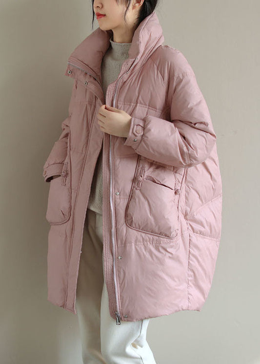  French Pink Zippered Oriental Button Duck Down Puffer Coat Winter - Down Jackets - DYAVOR® 