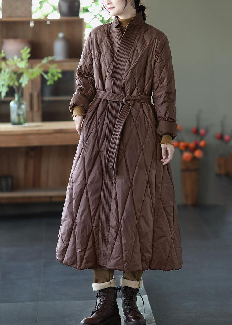  French Rust Red V Neck Sashes Lengthen Duck Down Wrap Canada Goose Jacket Winter - Down Jackets - DYAVOR® 