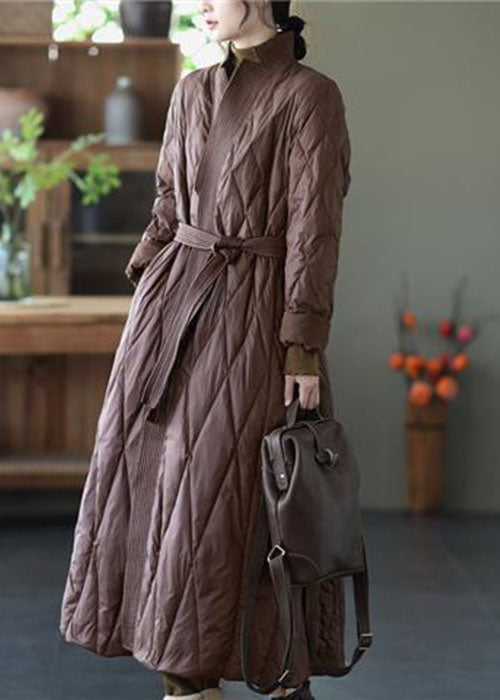  French Rust Red V Neck Sashes Lengthen Duck Down Wrap Canada Goose Jacket Winter - Down Jackets - DYAVOR® 