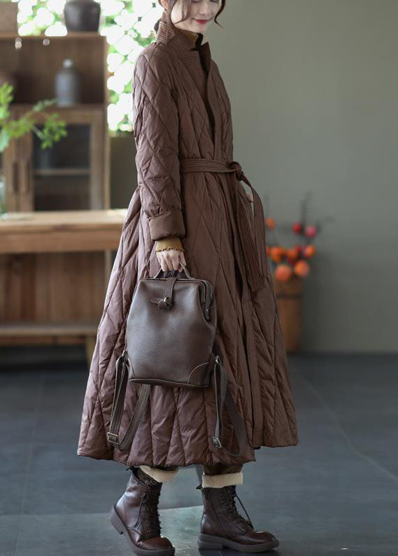  French Rust Red V Neck Sashes Lengthen Duck Down Wrap Canada Goose Jacket Winter - Down Jackets - DYAVOR® 