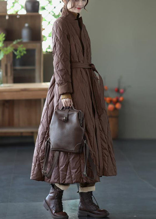 French Rust Red V Neck Sashes Lengthen Duck Down Wrap Canada Goose Jacket Winter - Down Jackets - DYAVOR® 