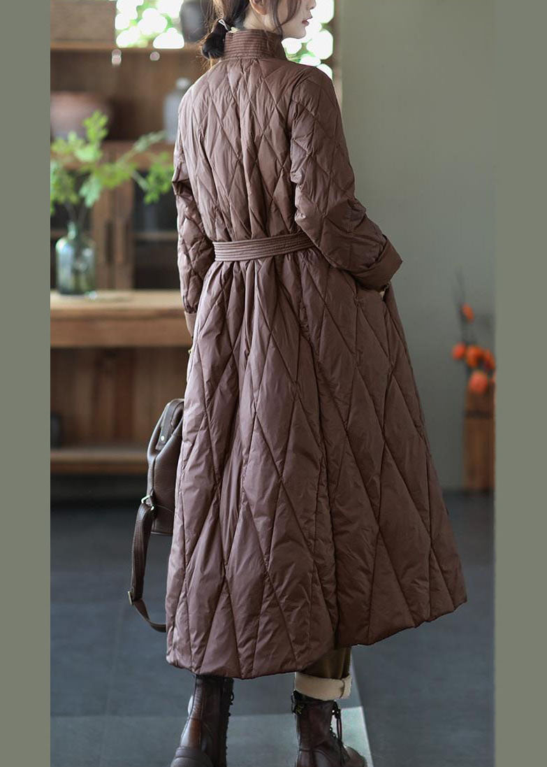  French Rust Red V Neck Sashes Lengthen Duck Down Wrap Canada Goose Jacket Winter - Down Jackets - DYAVOR® 