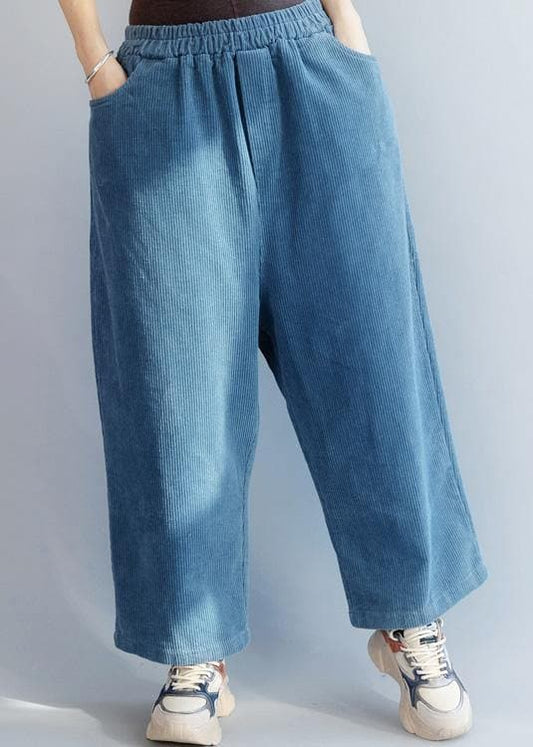  French elastic waist wild trousers oversized blue wide leg trousers -  - DYAVOR® 
